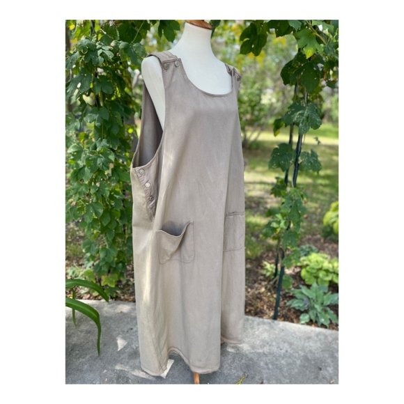 SOLD Vintage 90s Denim Jumper Dress Maxi Tan Volup Pockets Shift Sz 3X - Picture 8 of 8